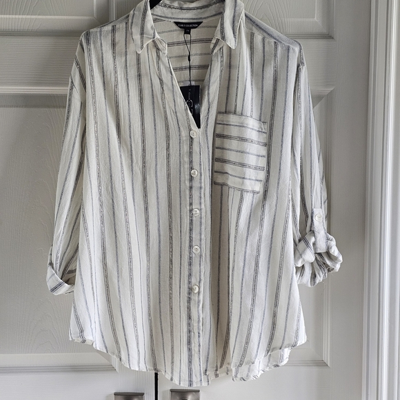 NWT Club Z Collection Women's Metallic Striped Button-Up Blouse 2X - Picture 10 of 11